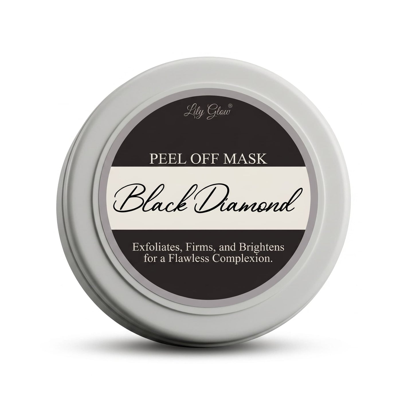 Peel off mask container labeled 'Black Diamond' on a white background