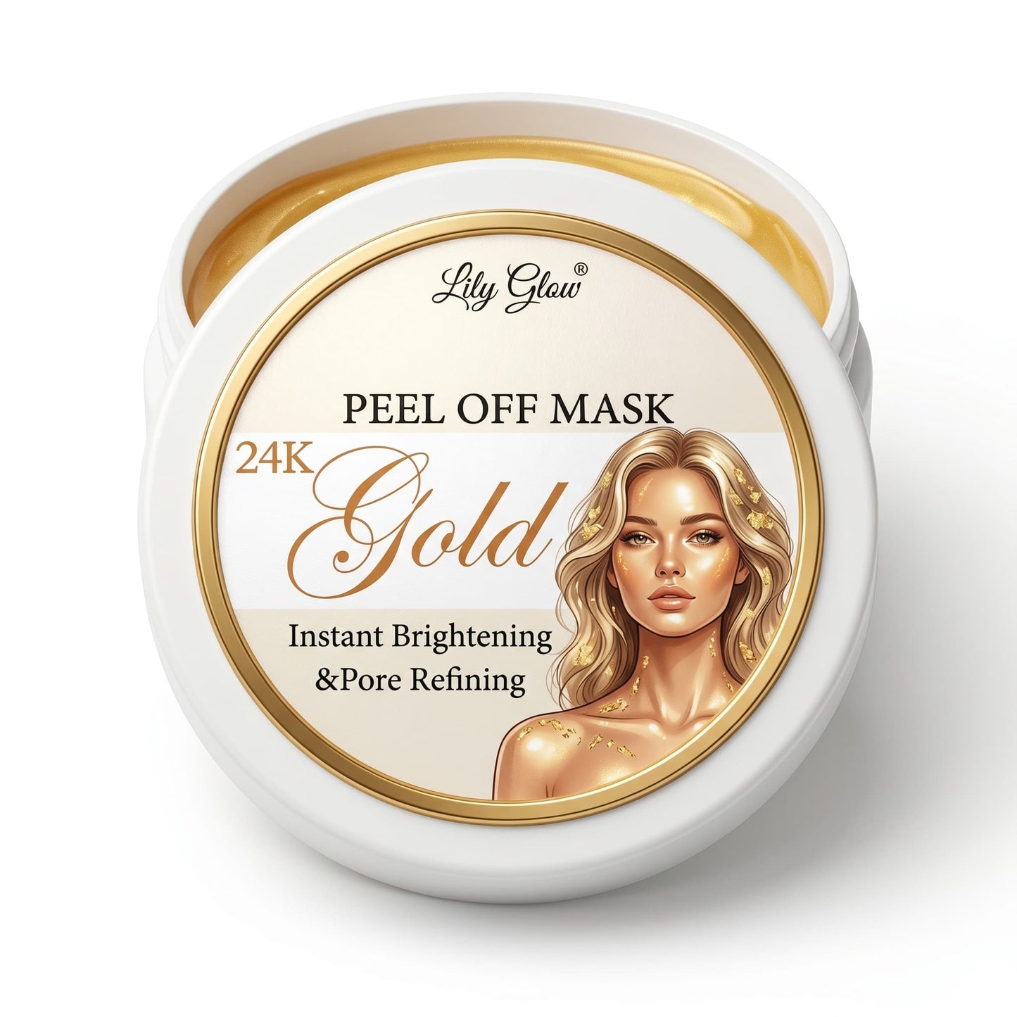 Lily Glow 24K Gold Peel Off Mask packaging on a white background