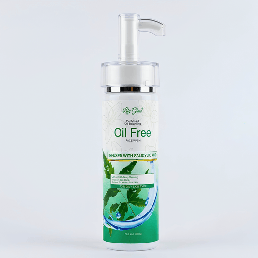 Lily Glow Oil Free Face Wash with Salicylic Acid in a 100ml foaming pump bottle for oily and acne-prone skin.