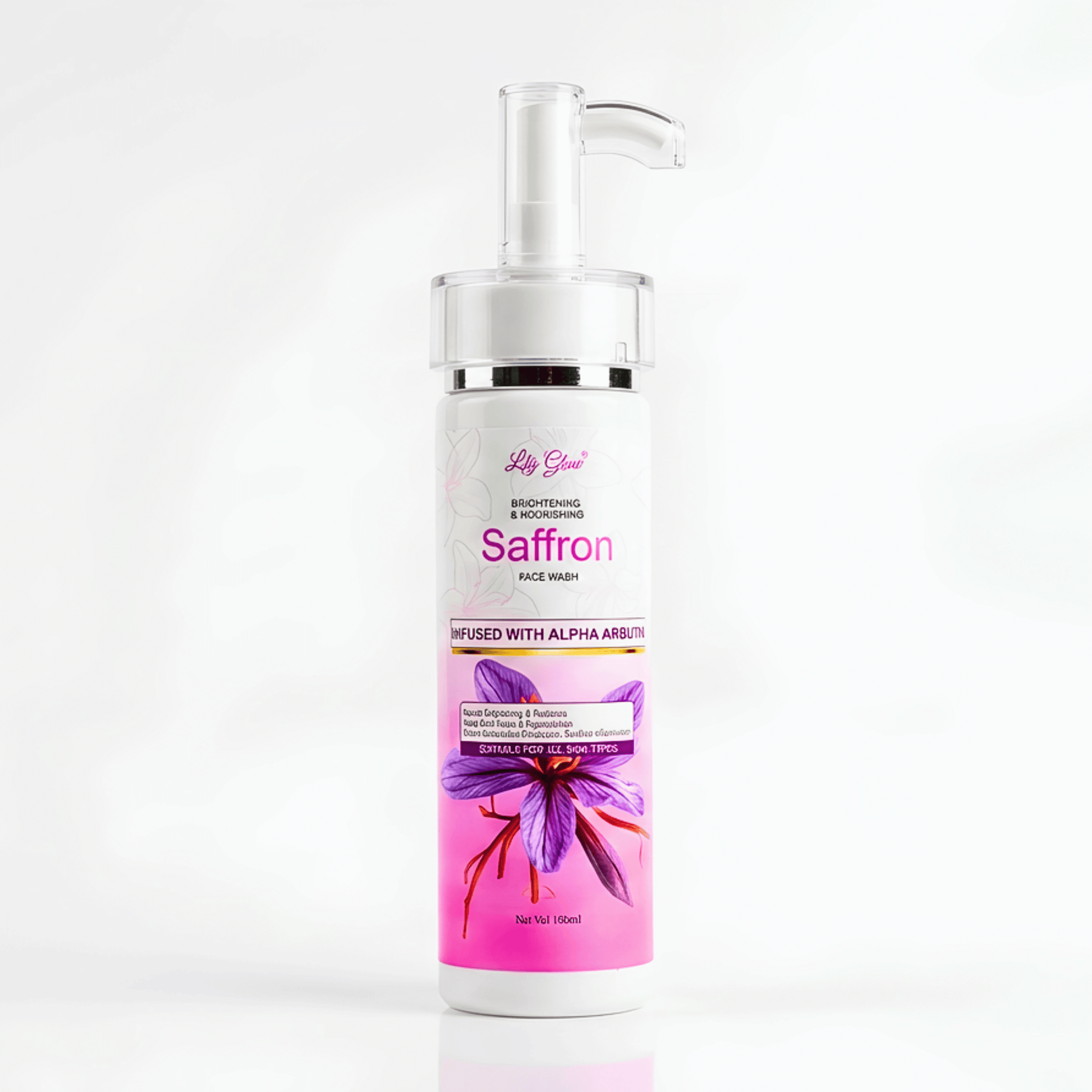 Lily Glow Saffron Face Wash infused with Saffron Extract and Alpha Arbutin in a 100ml bottle.