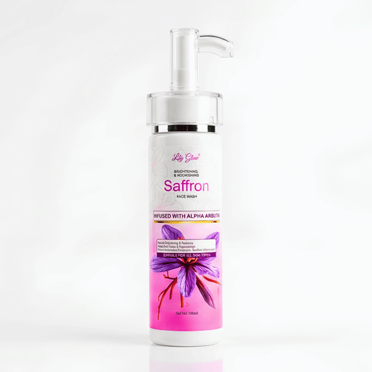 Lily Glow Saffron Face Wash infused with Saffron Extract and Alpha Arbutin in a 100ml bottle.
