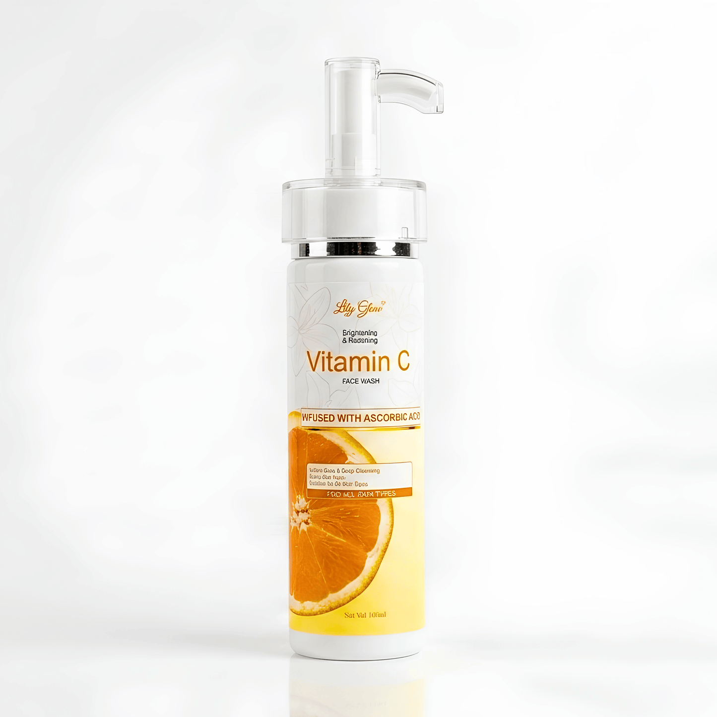 Lily Glow Vitamin C Face Wash with Ascorbic Acid in a 100ml foaming pump bottle.